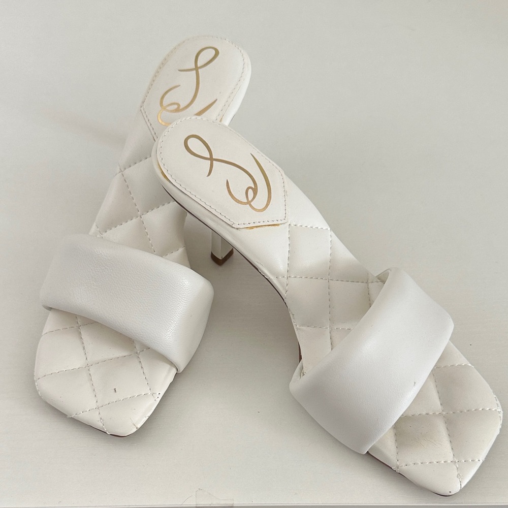 🤍 Sam Edelman White Quilted Slide Heel